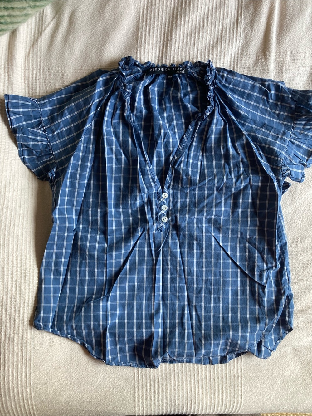 Veronica Beard 100% cotton plaid ruffle top